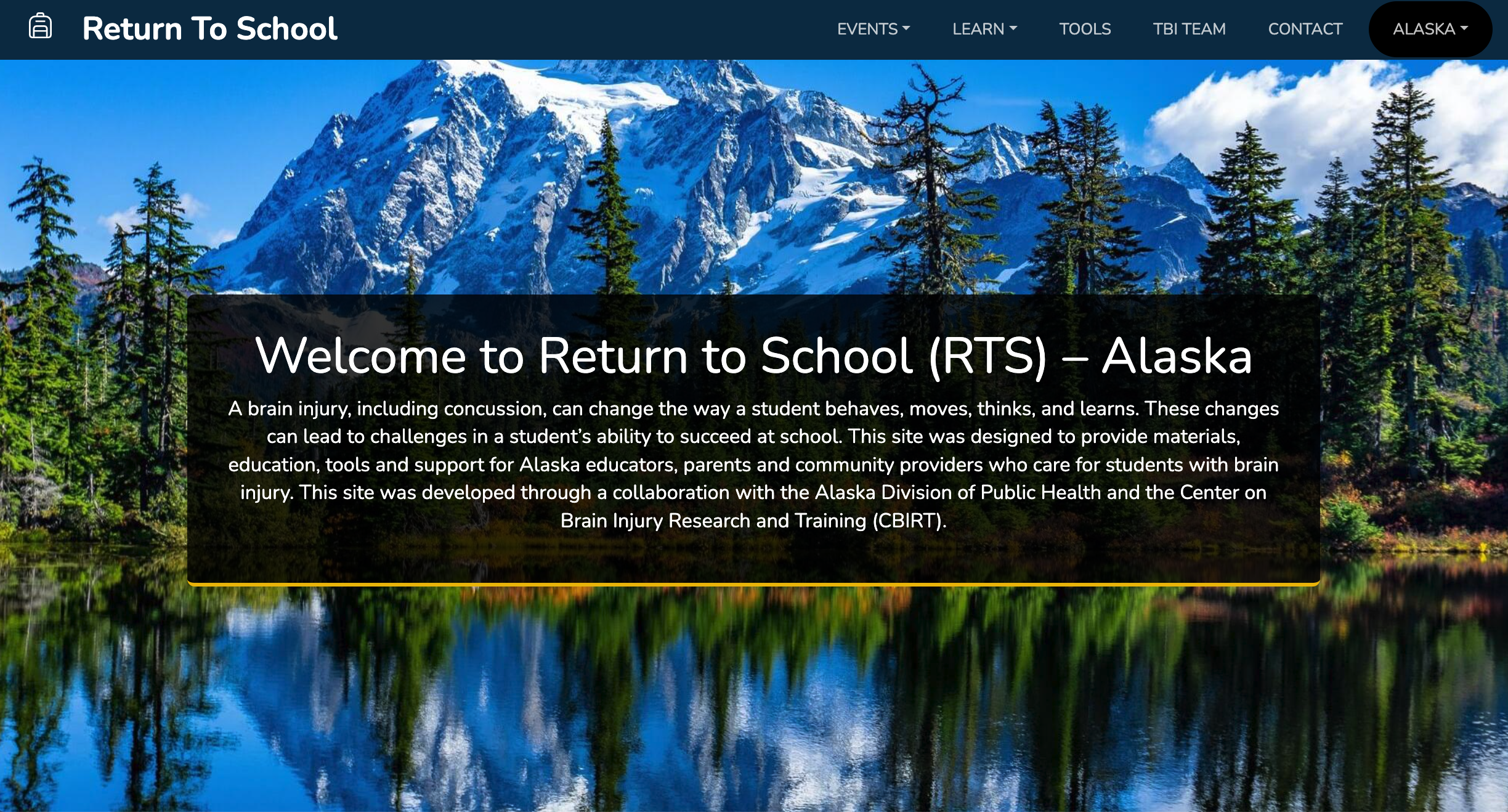 Landing page of ReturnToSchool.org, linking to the site.